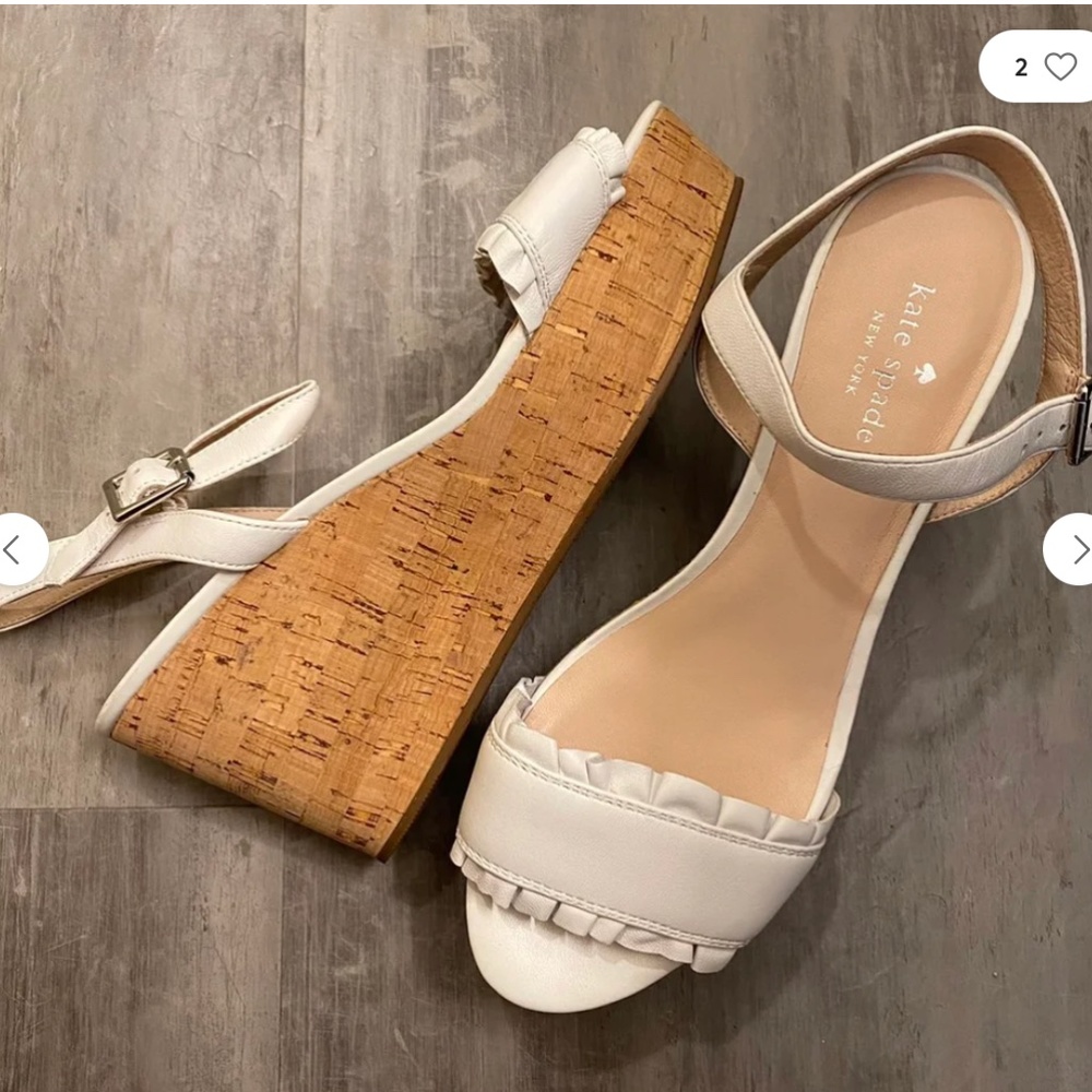 Kate Spade New York White Ruffle Cork Wedge Sandals size 10